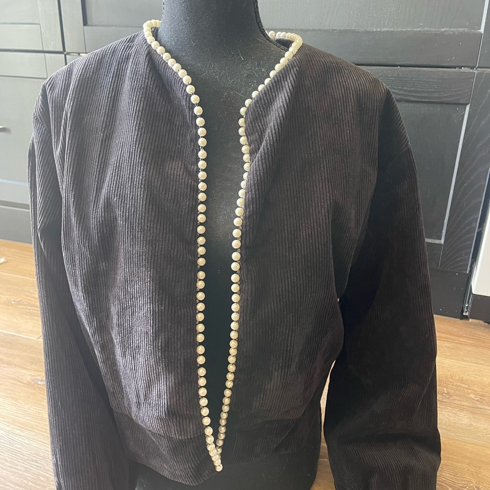 Black Corduroy Jacket with Pearl Trim